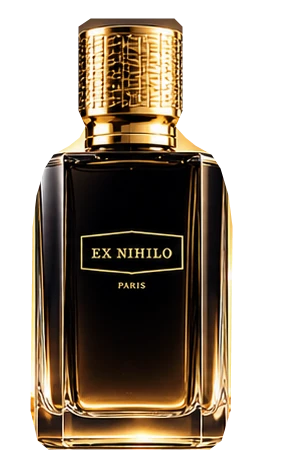 Illustrated black and gold EX NIHILO bottle artwork